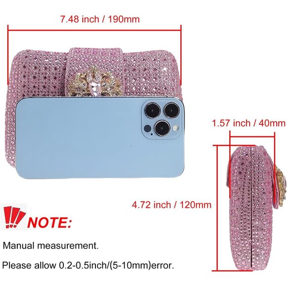Women's Pink Sparkly Rhinestone Unique Evening Floral Clutch Shoulder Handbag - Picture 4 of 6